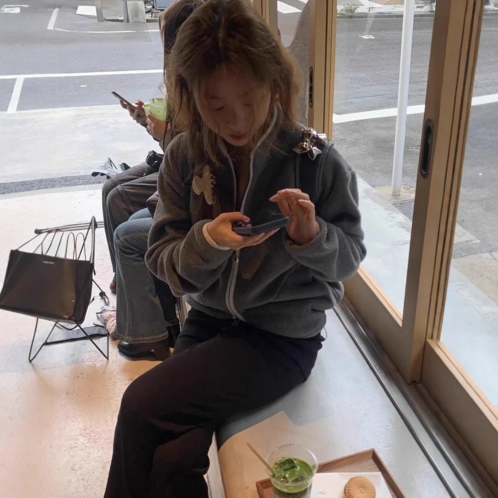 

Tannat 25 Sle Loose Casual Versatile Fce Letter Embroidery Stand Collar Sweatirt Jaet Women's Faion Outerwear