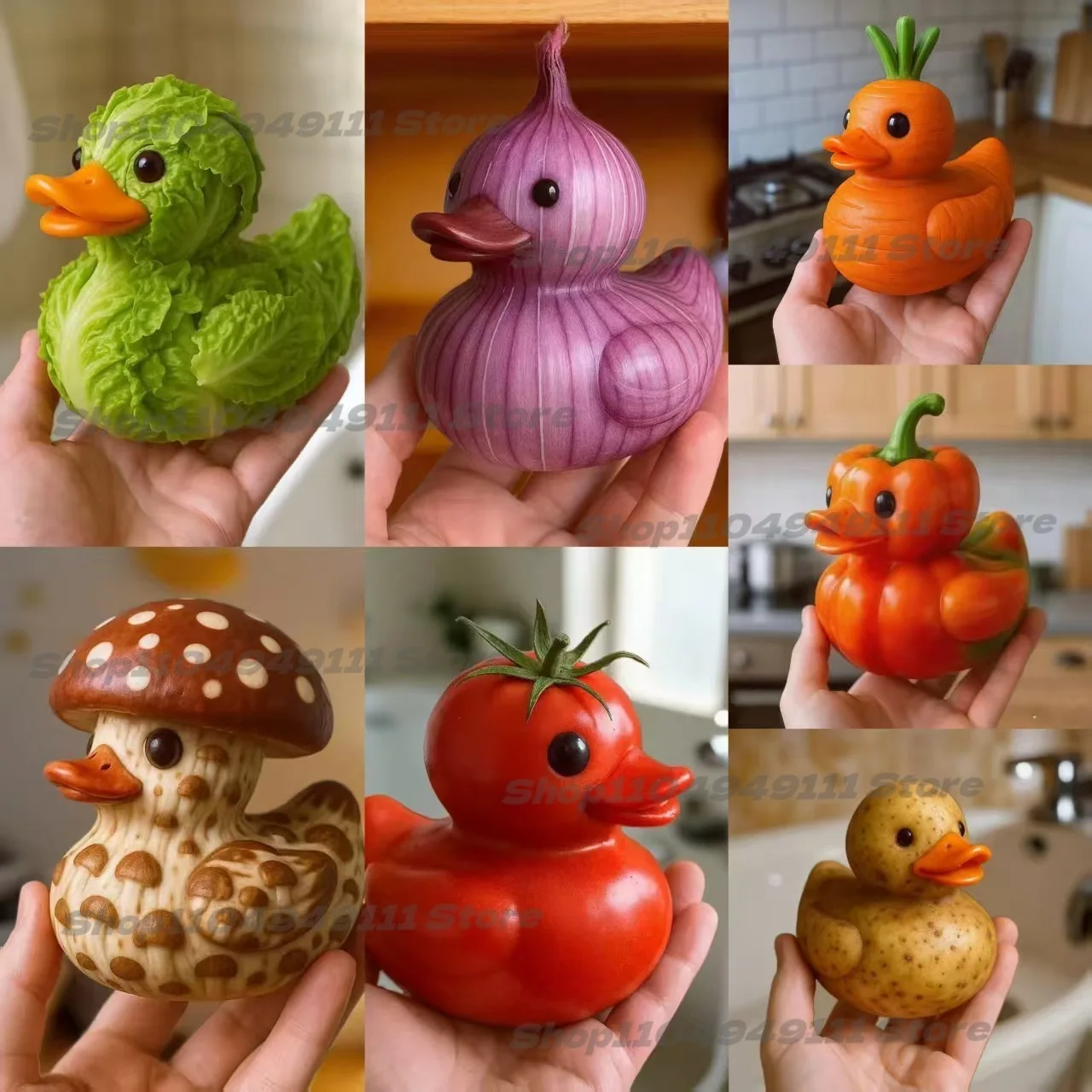 

New Whimsical Vegetable Duck Resin Figurines Set - Mini Cute Mushroom Ducks Decor for Desk, Garden Party Favors