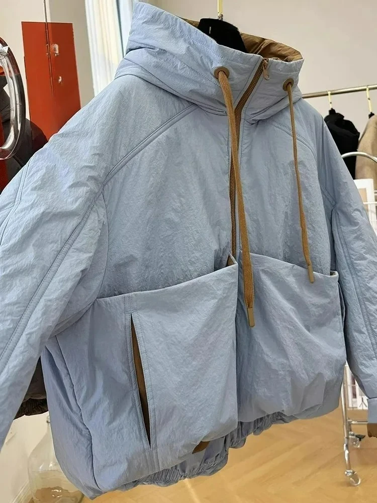 Korean Hooded Cotton Jacket for Women 2026 Winter New Thicked Warm Coat Fashion All-match Loose Long Sleeve Tops Outwear