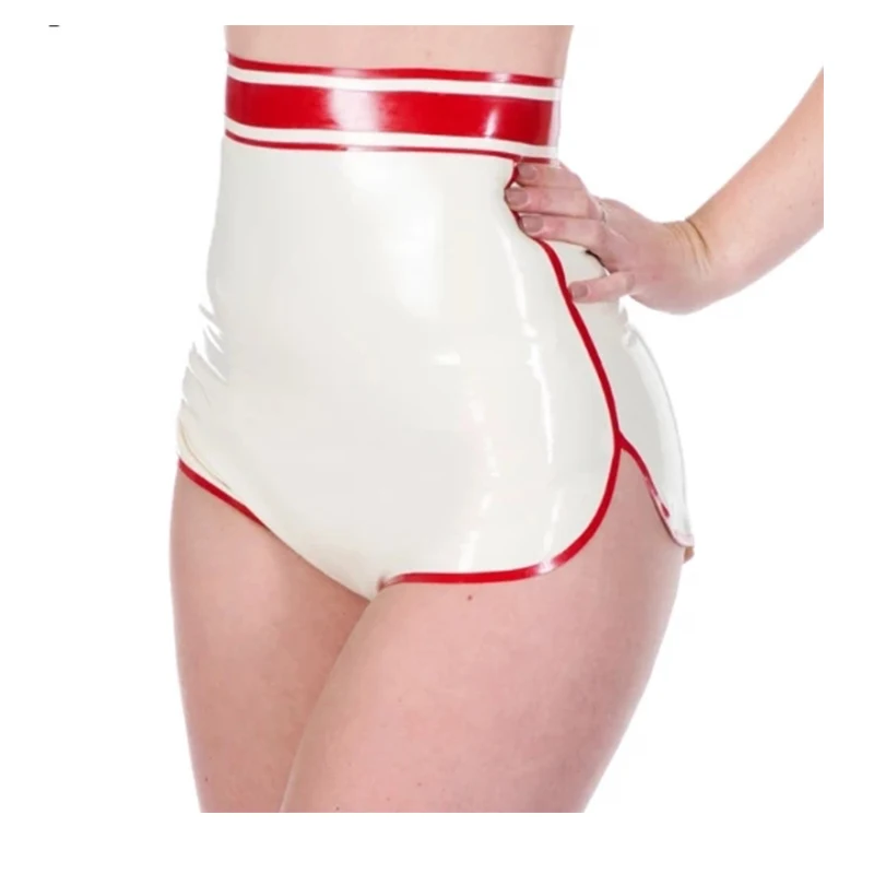 Latex Panties White with Red Briefs Shorts Sexy Fetish Underwear Custom Made for Women