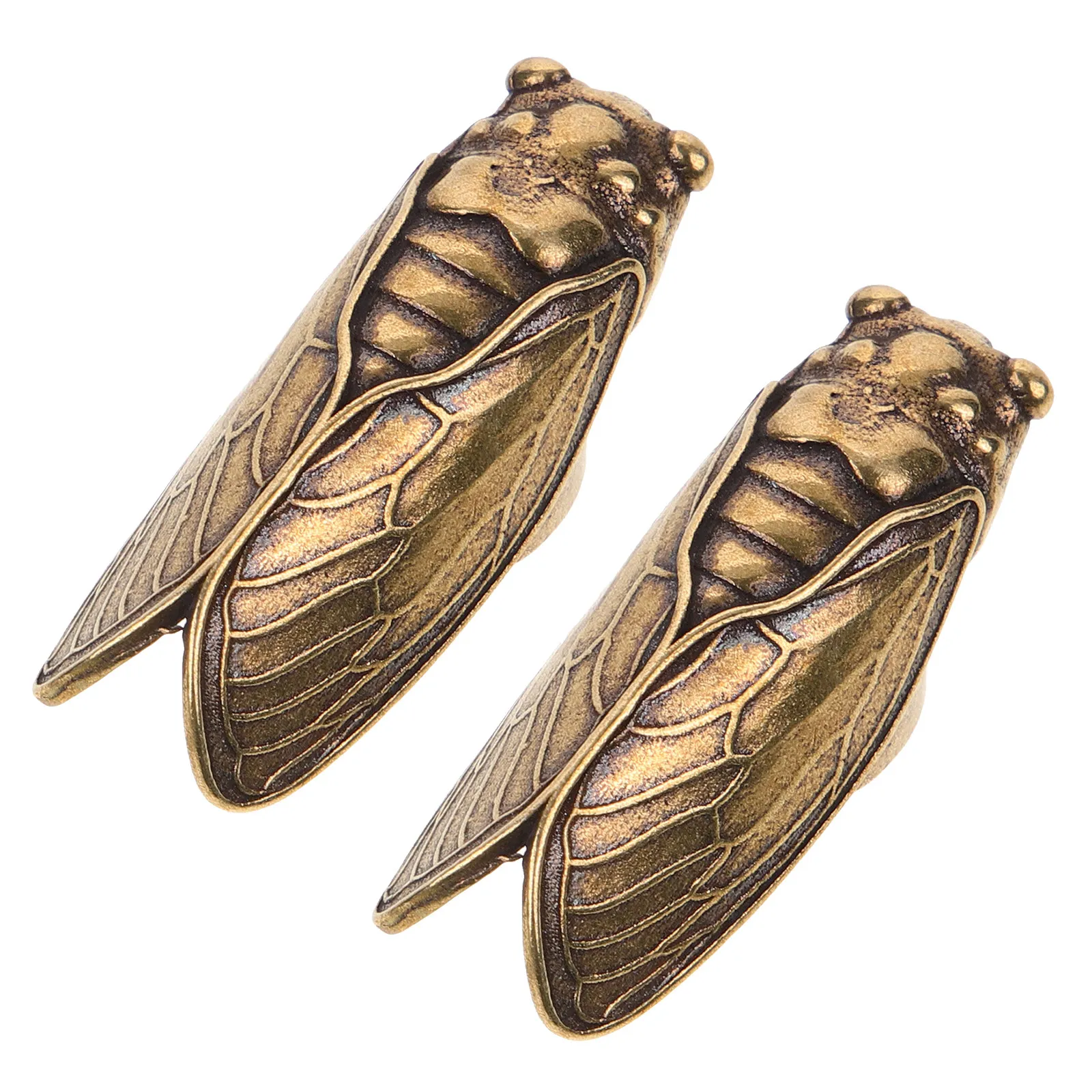 2Pcs Vintage Brass Cicada Desktop Ornaments Retro Insect Statue Small Home Office Table Decoration Insect Table Decor