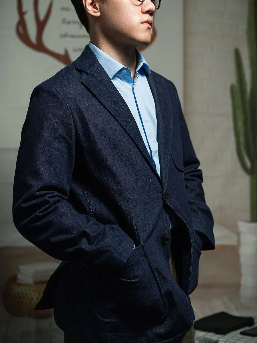 POT&CRAFTSMAN fall Italian vintage suit jacket men's cotton Slim single west denim suit top casual jacket man