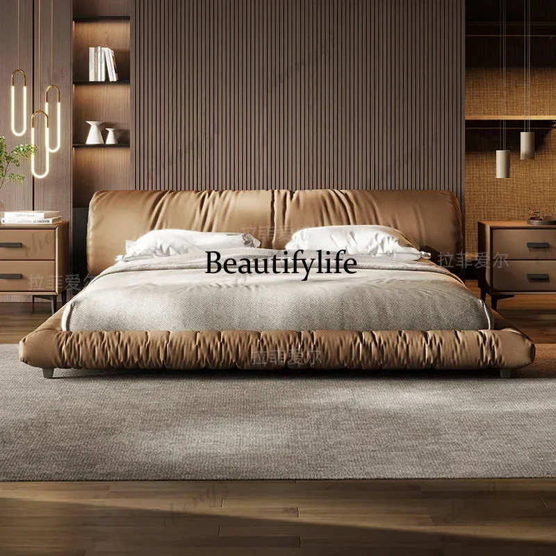 A73   frames Double bed luxury Italian roll wrapped marriage twin bed tatami floor bett design bedroom furnitu