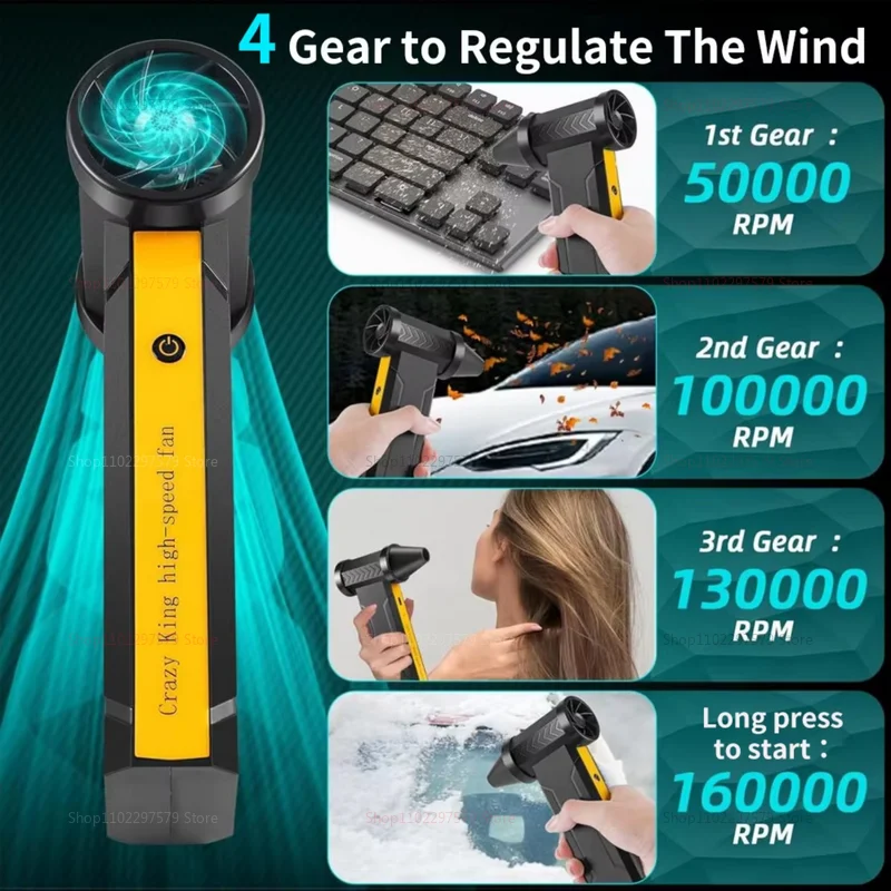 Turbojet Fan Violent Air Blower 60M/S Powerful Mini Turbo Jet Fan 160000RPM Brushless Motor 10000mAh Portable Duct Fan