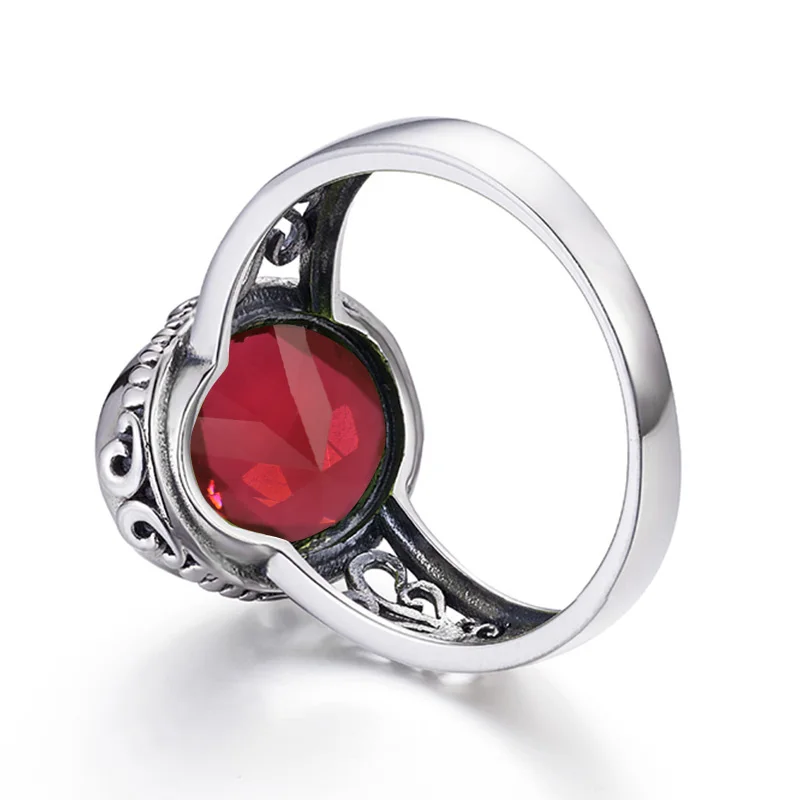 Female Vintage Egg Shaped Oval Ruby Rings For Women Antique 925 Sterling Silver Synthetic Birthstone Wedding Bands Jewelry