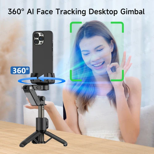 Imagen 2 del producto Gimbal Q19 AI Escritorio 360 °   Estabilizador de mano con palo de Selfie antivibración y seguimiento facial de rotación automática con luz de relleno para teléfonos inteligentes