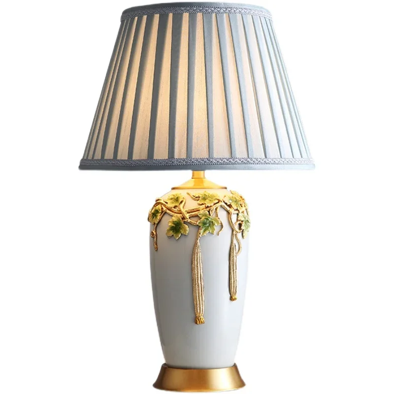 

~Ceramic Table Lamp European American Style Cozy Bedroom Bedside Lamp New Chinese Style Copper Living Room Table Lamp