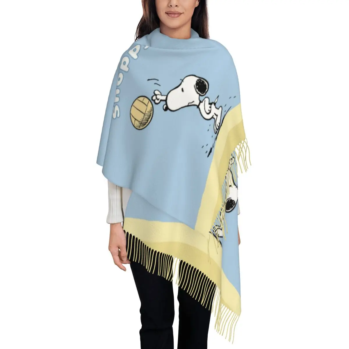 

Custom Cartoon Snoopy Scarf Wrap Women Long Winter Warm Tassel Shawl Unisex Scarves