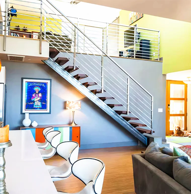 التخصيص عالية الجودة المنزل الطابق الجوز الدرج خشبية المحمولة درج خطوات رفع العائمة الخشب أحادية سترينجر الدرج #4