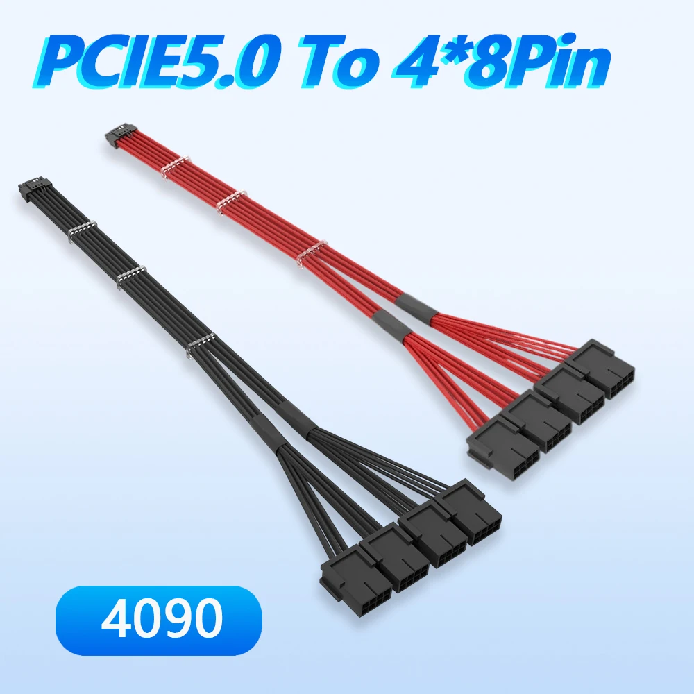 4090 Cavo di prolunga per scheda grafica 12 + 4P Maschio a Pcie8p * 4 Femmina Pcie 5.0 16AWG Adattatore per cavo di rete intrecciato in nylon ad alta velocità