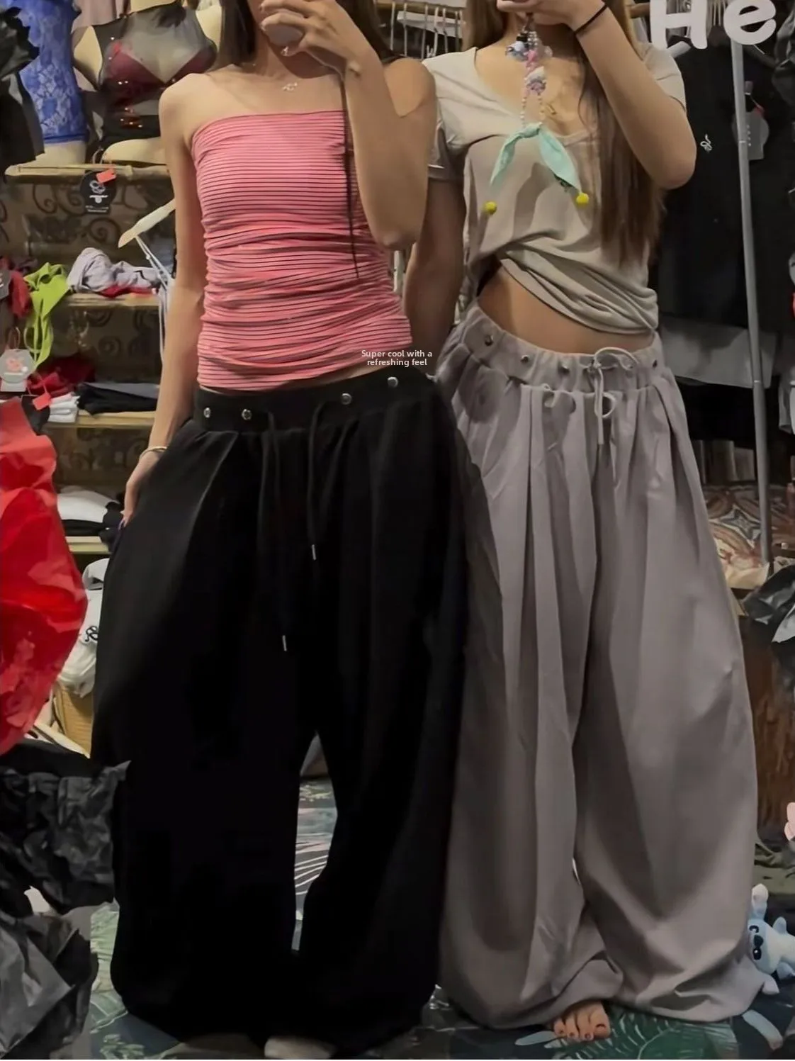 Retro Rivet Waist Wide Leg Pants Casual Drapey Loose American Jazz Style High Waist Straight Leg Trousers for Women
