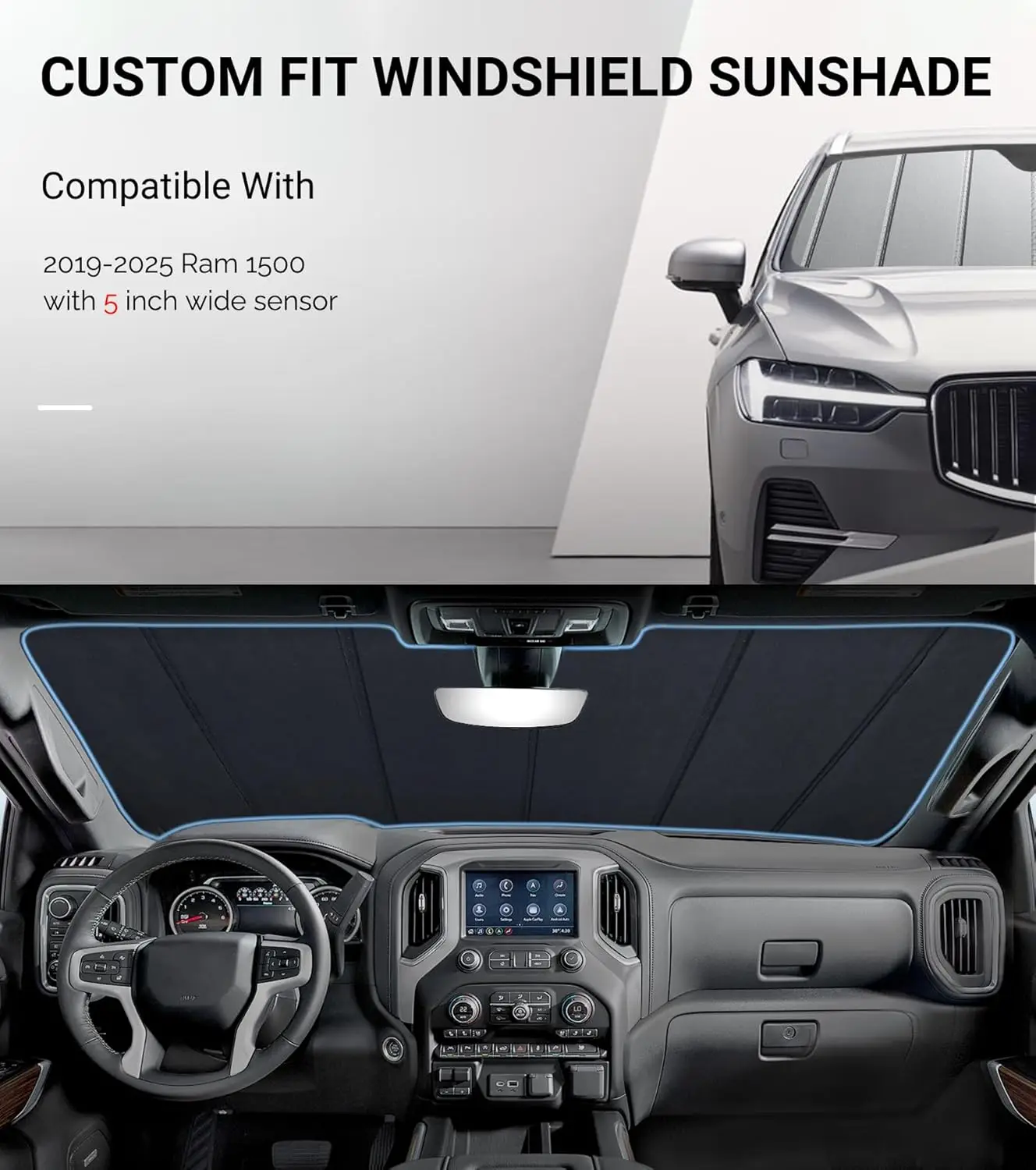 Universal Sun Shade for 2019-2025 Ram 1500 with 5-Inch Sensor, Blocks UV Rays and Heat