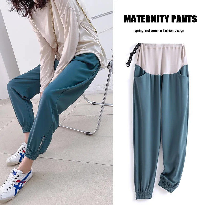 

2022 New Maternity Casual Trousers Thin spring summer loose belly lift pants Plus size pregnancy clothes outer wear