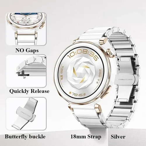 Imagen 2 del producto Correa de cerámica de 18mm para Huawei Watch GT5/4 41mm/GT5 Pro 42mm pulsera delicada Huawei Watch GT5 GT4 accesorios de correa de reloj de Metal