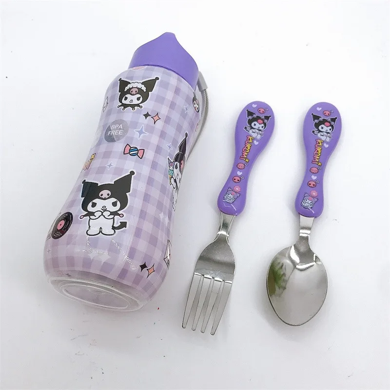 Kawaii Anime Cinnamoroll Sanrio My Melody Portable Children Spoons Forks Cute Cartoon Kuromi Kettles Tableware Set Kids Rewards