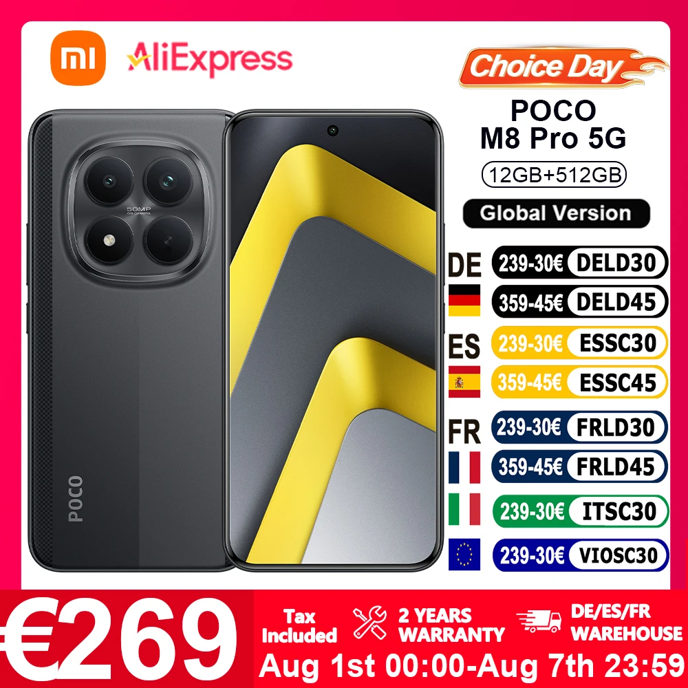 Globale Version POCO M8 Pro 5G Smartphone 6,83' Snapdragon ®   7s Gen 4 6500mAh IP69K 50MP Hauptkamera 100W HyperCharge Bluetooth 5.4 NFC Xiaomi