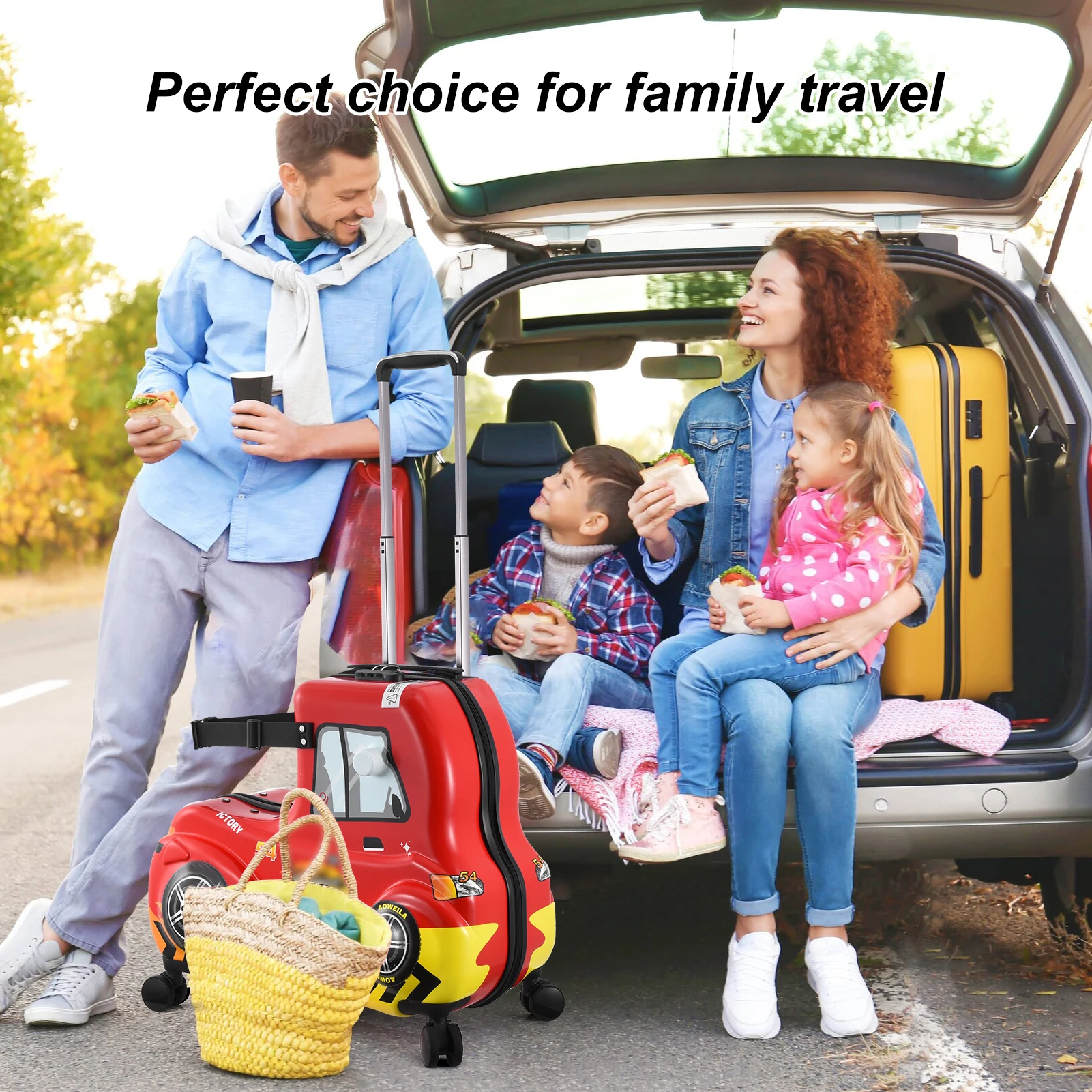 24 Inch Kids Ride-on Suitcase Ride on Trolley Case Cute Red Car Kids Suitcase, Cabin Case with Adjustable Handle, Wheels for Girls Boys