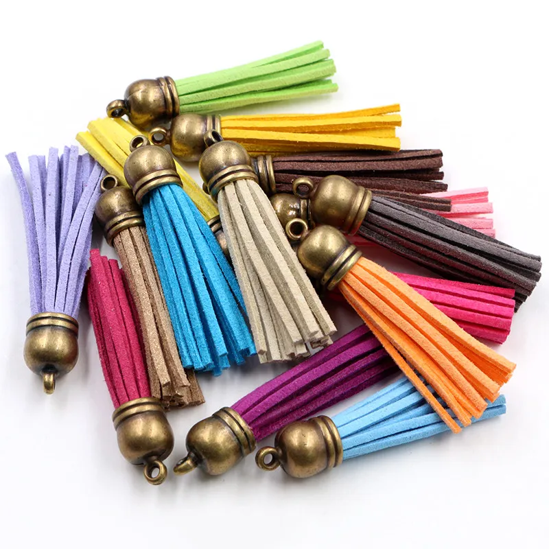 (10pcs/lot) 55mm 38mm Mix Colors Length Suede Tassel For Keychain Cellphone Straps Purses Backpacks Jewelry Charms