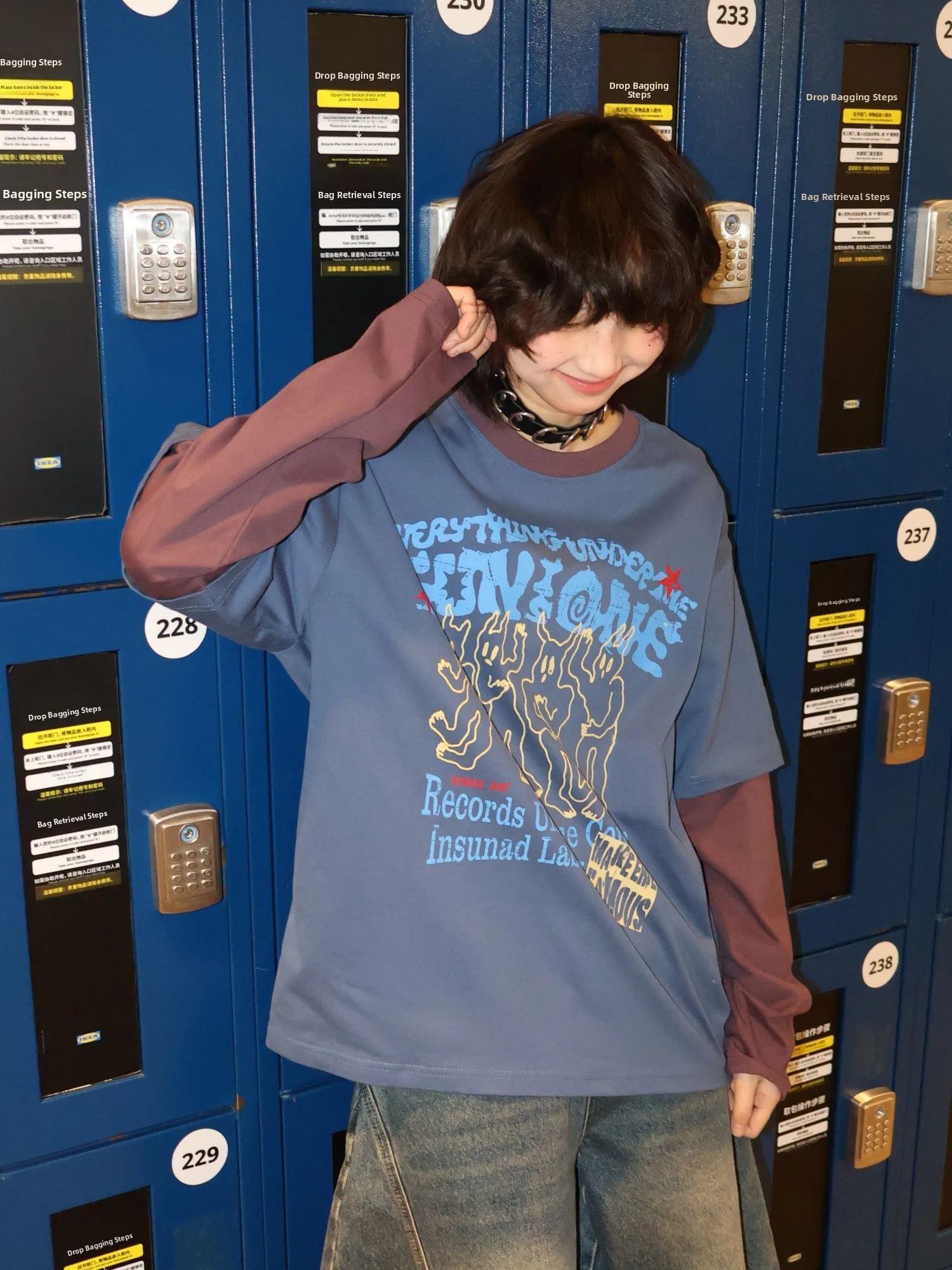 

adow Pl New Loose Men's Long Sve T-irt Color Blo American Sle Retro Top Cotton Pure oulder Drop round Ne