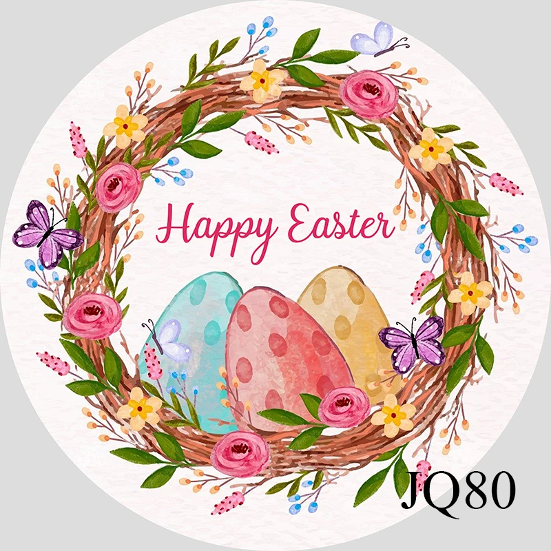 سعيد عيد الفصح غطاء خلفية مستديرة للتصوير الفوتوغرافي الربيع حديقة أرنب زهرة الأرنب الاطفال عيد ميلاد ديكور الطفل صورة خلفية #2