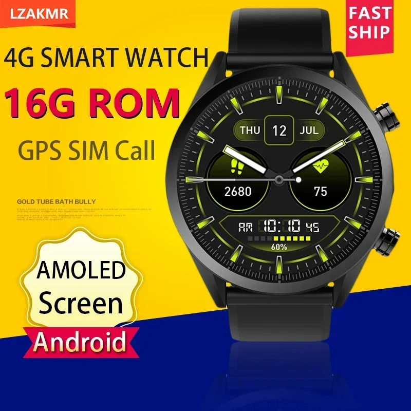 

LZAKMR 2023 NEW AMOLED 1.39" Screen KC08 4G Network Smart Watch Men Wifi Android OS GPS Map SmartWatch 16G ROM Music SIM Call