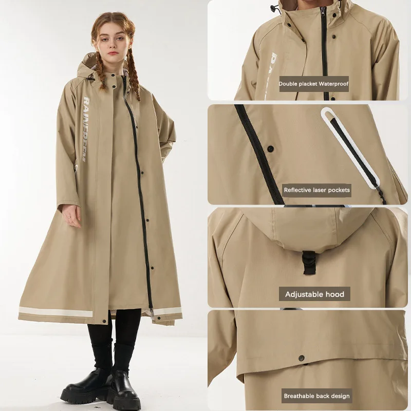 2024 New Long Hooded Raincoat Plus Size Waterproof Cloak for Hiking, Mountaineering, Fishing, Cycling, Women's Wear Plus Size