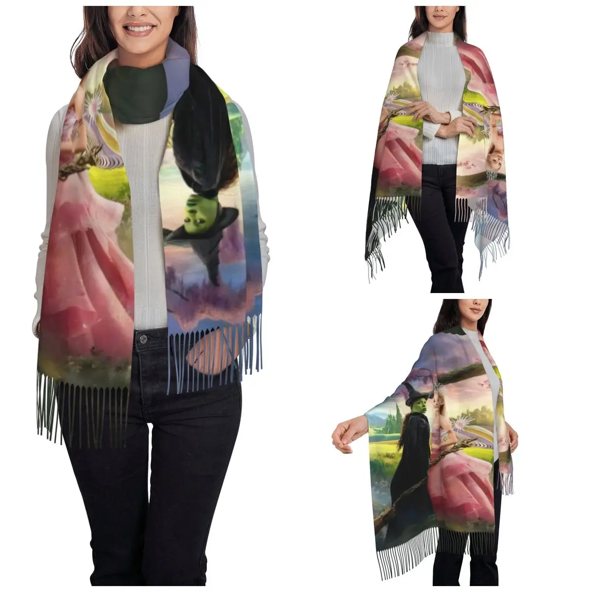 Women's Scarf with Tassel Wicked For Good Large Super Soft Shawl and Wrap Musical Movie Daily Wear Cashmere Scarf