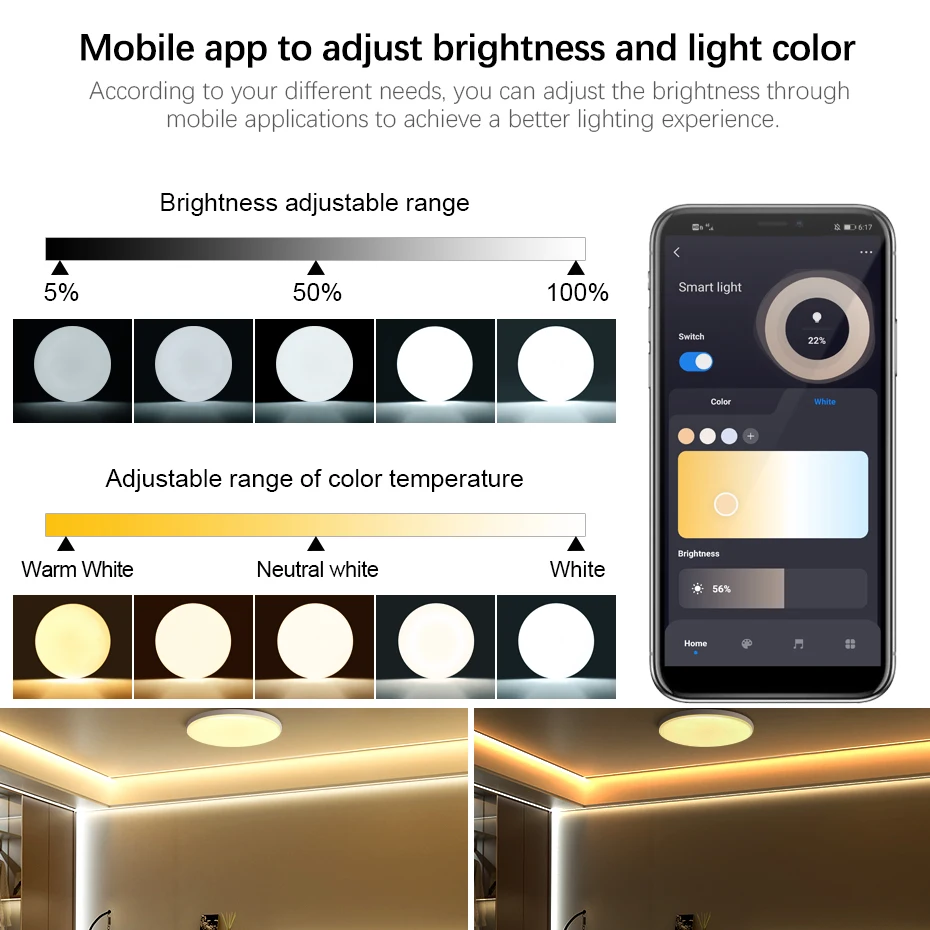 220V Modern RGB Ceiling Light 40W Smart WIFI RGB Dimmable Led Ceiling Lamp Work With Alexa Google Home for Indoor Lighting Decor