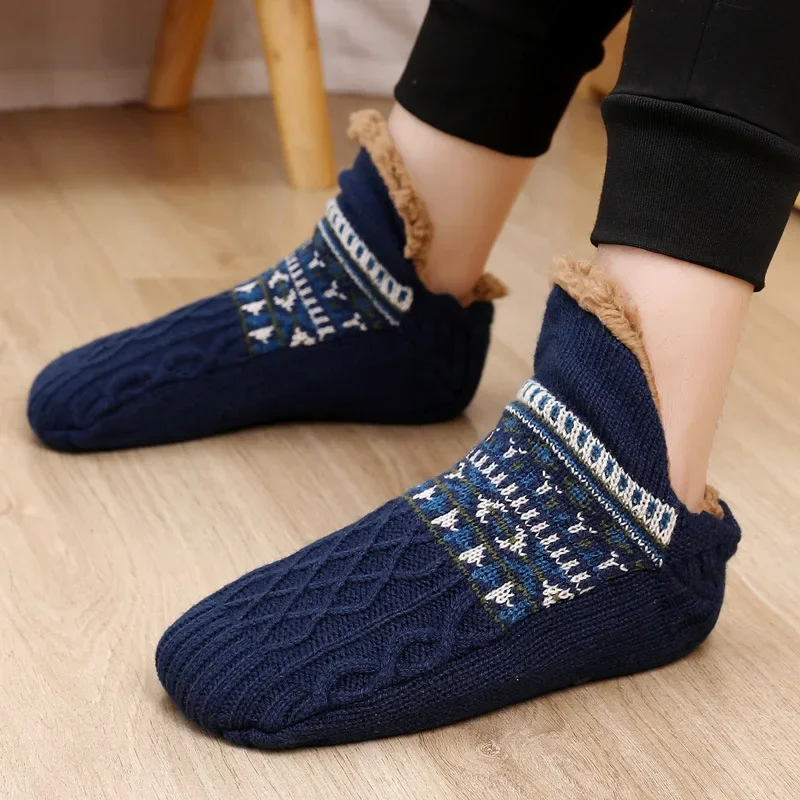 Chaussettes de neige épaisses et chaudes pour hommes, chaussons de chambre à coucher, chauffe-pieds coordonnants, tapis tricoté, hiver