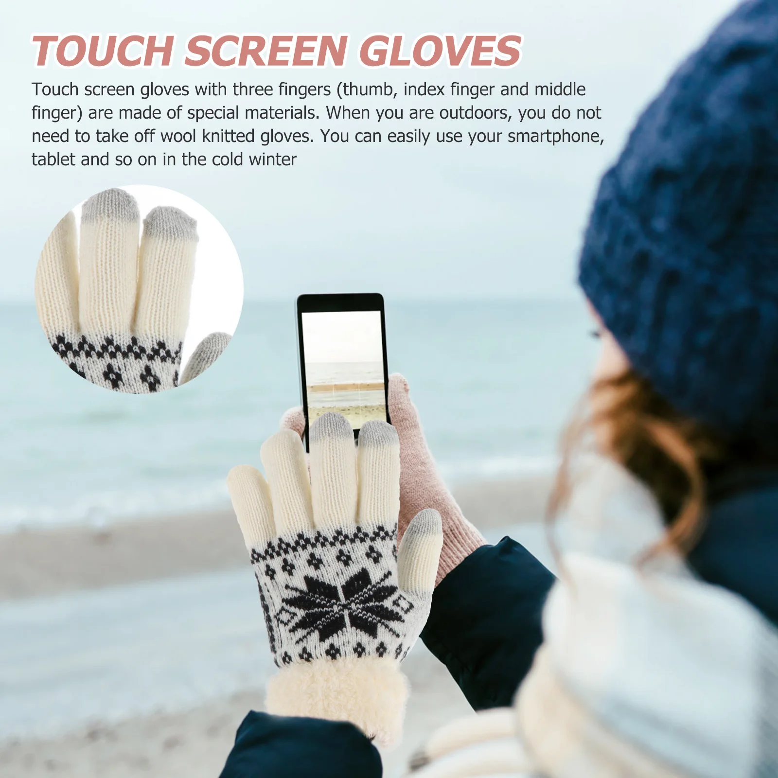 

1 Pair Winter For Outdoor Screen Touch Riding Windproof Thickened Thermal Gloves Foldable Warm Touchscreen Protection Gloves For