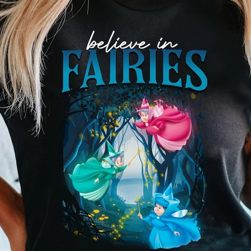 

Disney Sleeping Beauty Flora Farna and Meriwether Believe in Fairy Women's Summer New Men's and Women's Fashion Street Wear