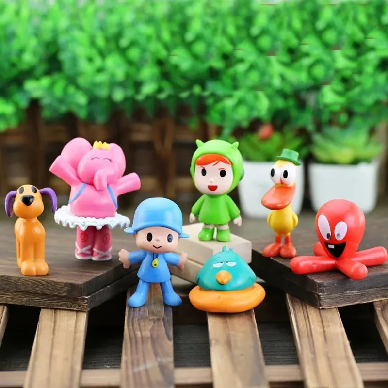 7Pcs/Set Pocoyo Animal Toy Bird Duck Elephant Doll Model Scene Ornaments Anime Cartoon Cute Pvc Figures Toys