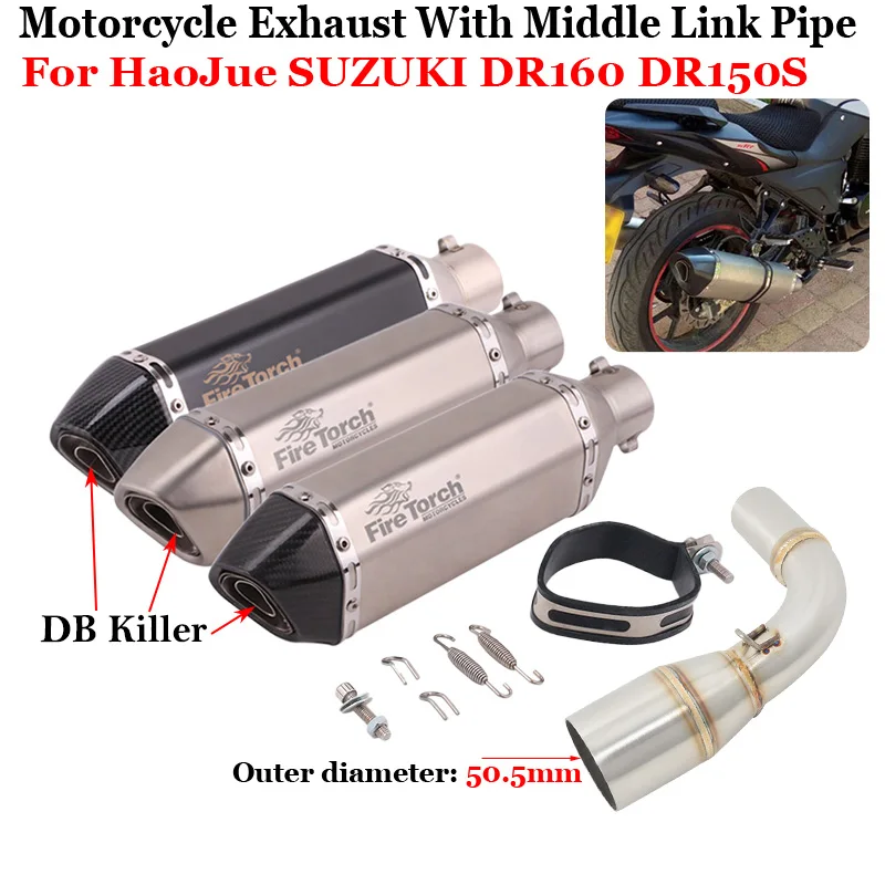 

Motorcycle Exhaust System Escape 51MM Middler Link PIpe Muffler Moto DB Killer Slip On For HaoJue SUZUKI DR160 DR150S DR 160