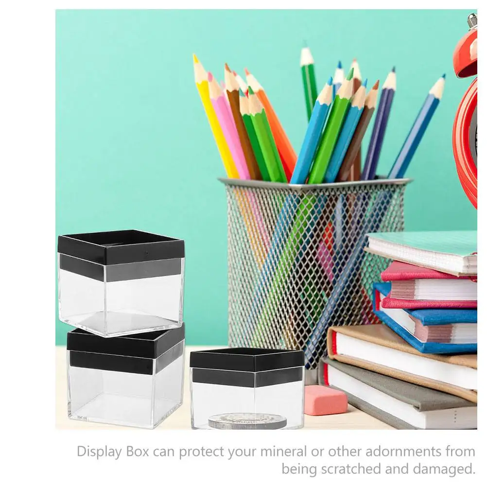 12 Pcs Transparent Plastic Mineral Specimen Box Square Storage Container Protective Holder Raw Stone Display Case Specimen