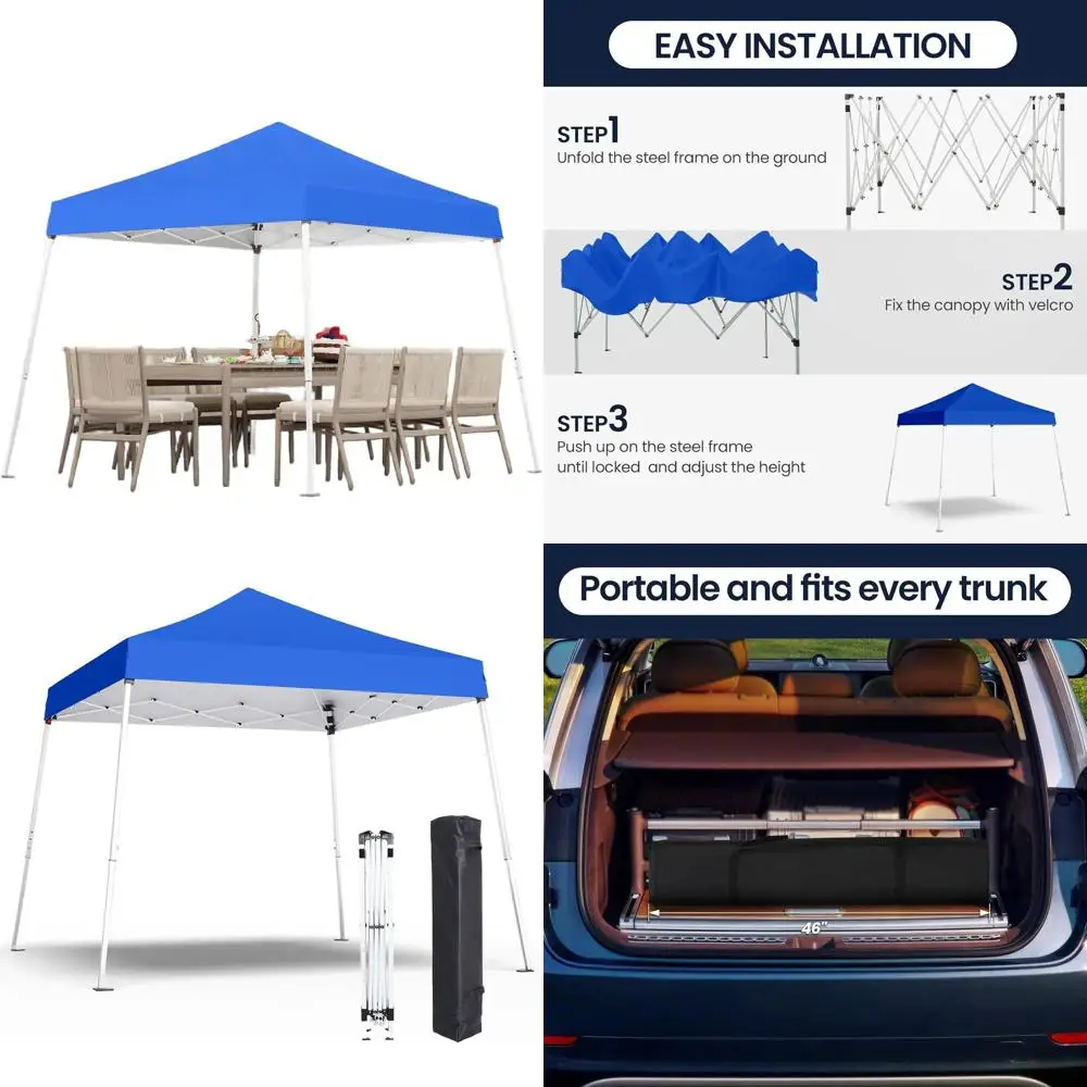 

Серебристая синяя уличная беседка 10x10 футов со скошенными ножками, сумкой для хранения и верхним тентом 8x8 футов для пляжа, вечеринок и патио