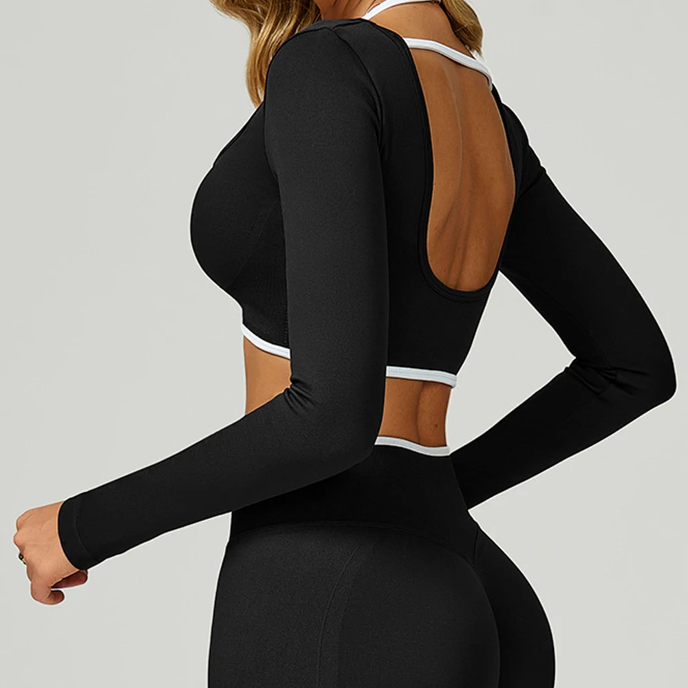 

Бесшовные рубашки для йоги в рубчик для женщин с длинным рукавом для фитнеса, бега, спортзала, одежда для тренировок, сухой посадки, дышащий высокоэластичный спортивный топ