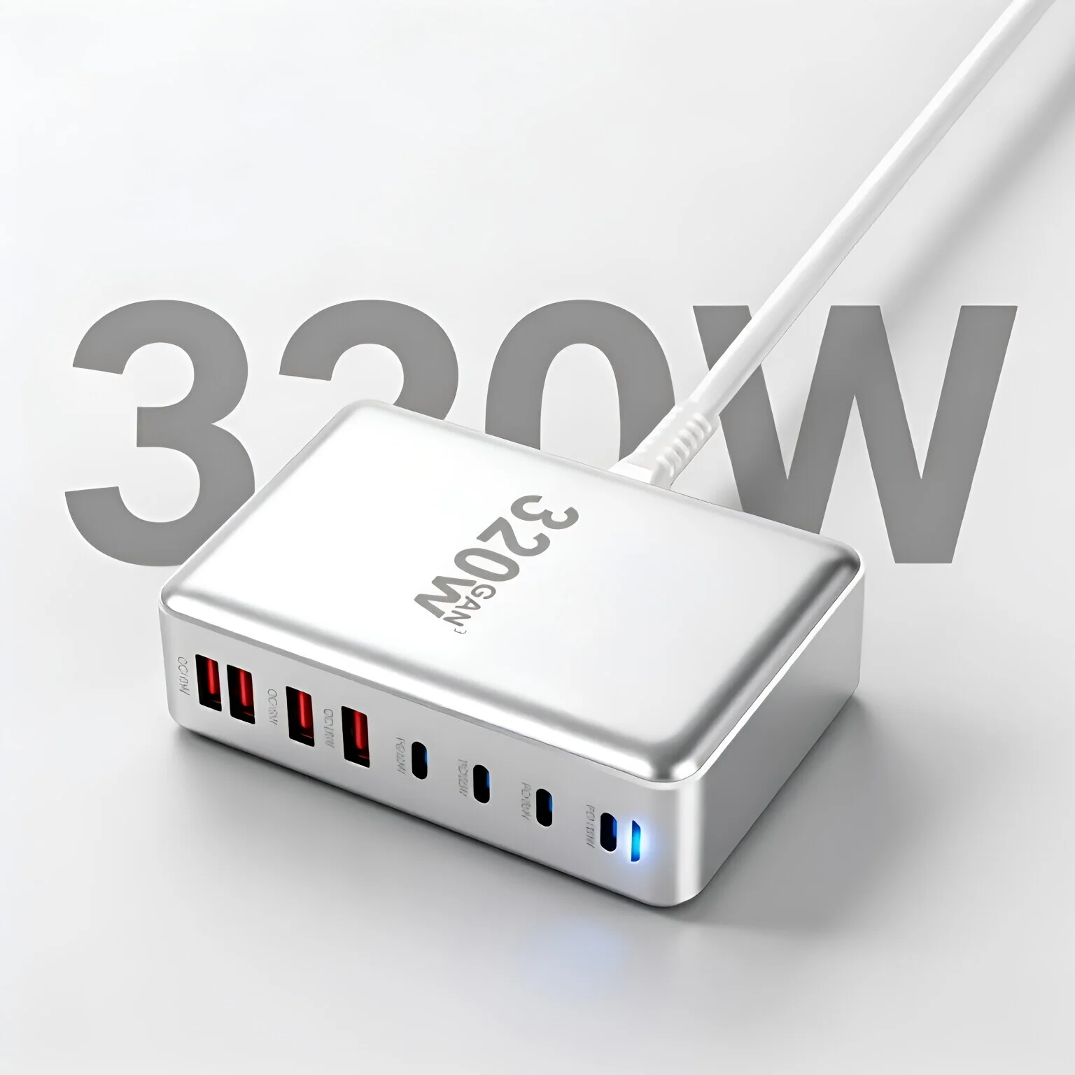 320w-gan充電器-8ポートusb-type-c-デスクトップ充電ステーション-pd-140w急速充電-iphone-17-16-15、ipad、macbook、ノートパソコン、xiaomi対応