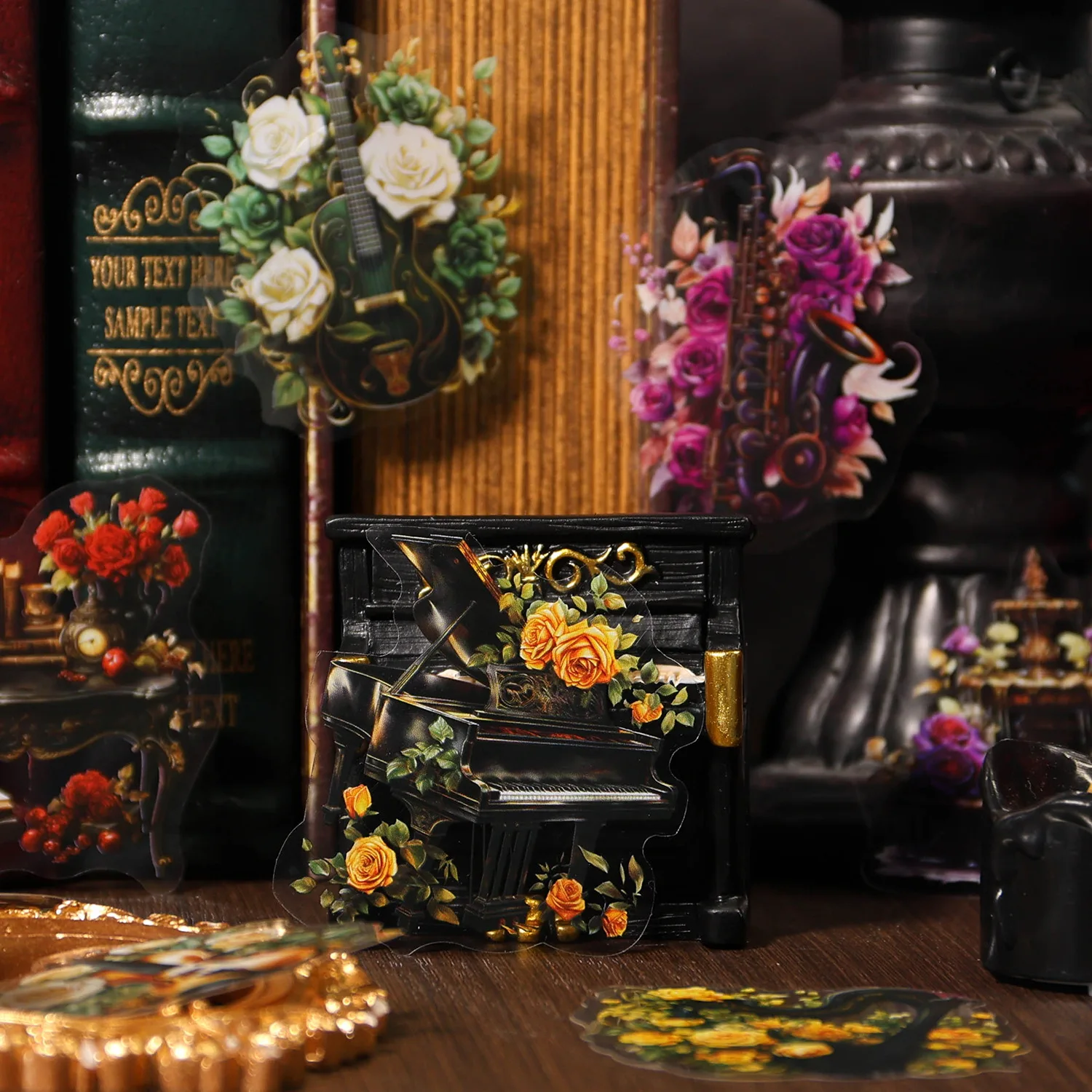 Vintage Baroque Flower Concert Instruments Landscape PET Sticker Creative DIY Journal Material Collage Stationery