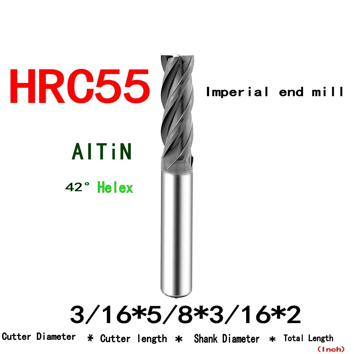 Imagem -06 - Tungstênio Aço Polegada Fresadora Cnc End Mill Flauta Profissional Hrc55 3.175 6.35 12.7 mm 16 16 2