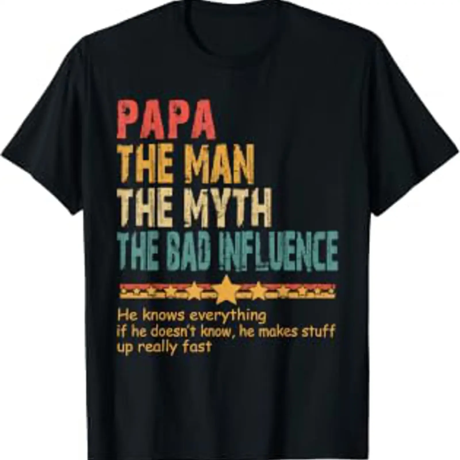 Papa The Man Myth Bad Influence Men Fathers Day T Shirt vintage Washed Versatile Breathable Comfortable graphic Soft