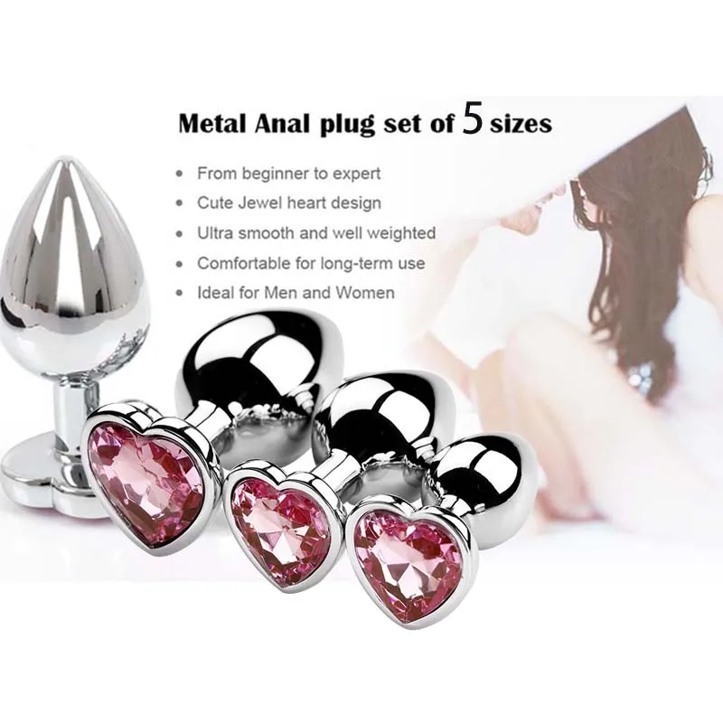 المكونات المعدنية الشرج مع قاعدة جوهرة المبتدئين للخبير 5 حجم بعقب المكونات G-نقطة تدليك قضبان اصطناعية الإناث/الذكور الأزواج الجنس لعب الكبار
