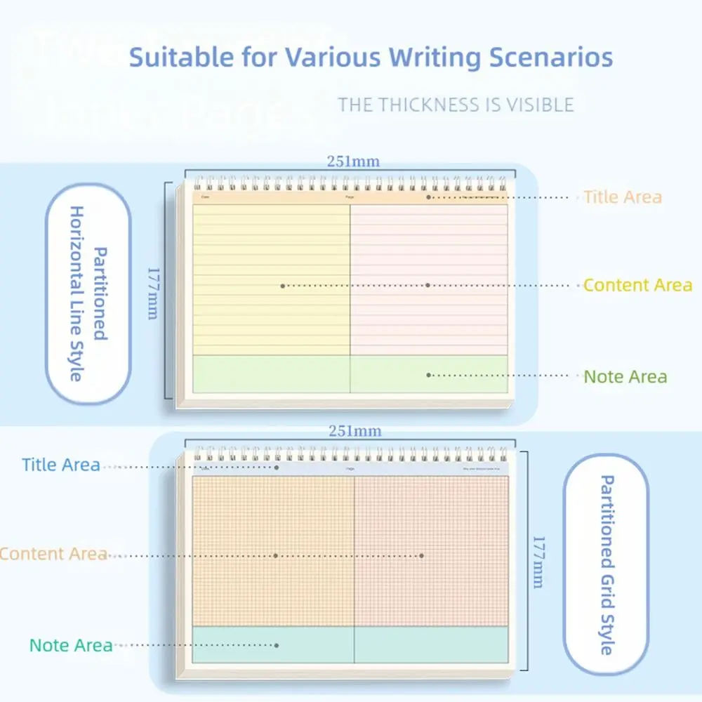 Portable Multi-functional Thicken Paper Coil Notebook Grid/Horizontal Lines Partition Design Writing Memopad B5 Notepad Students image 5