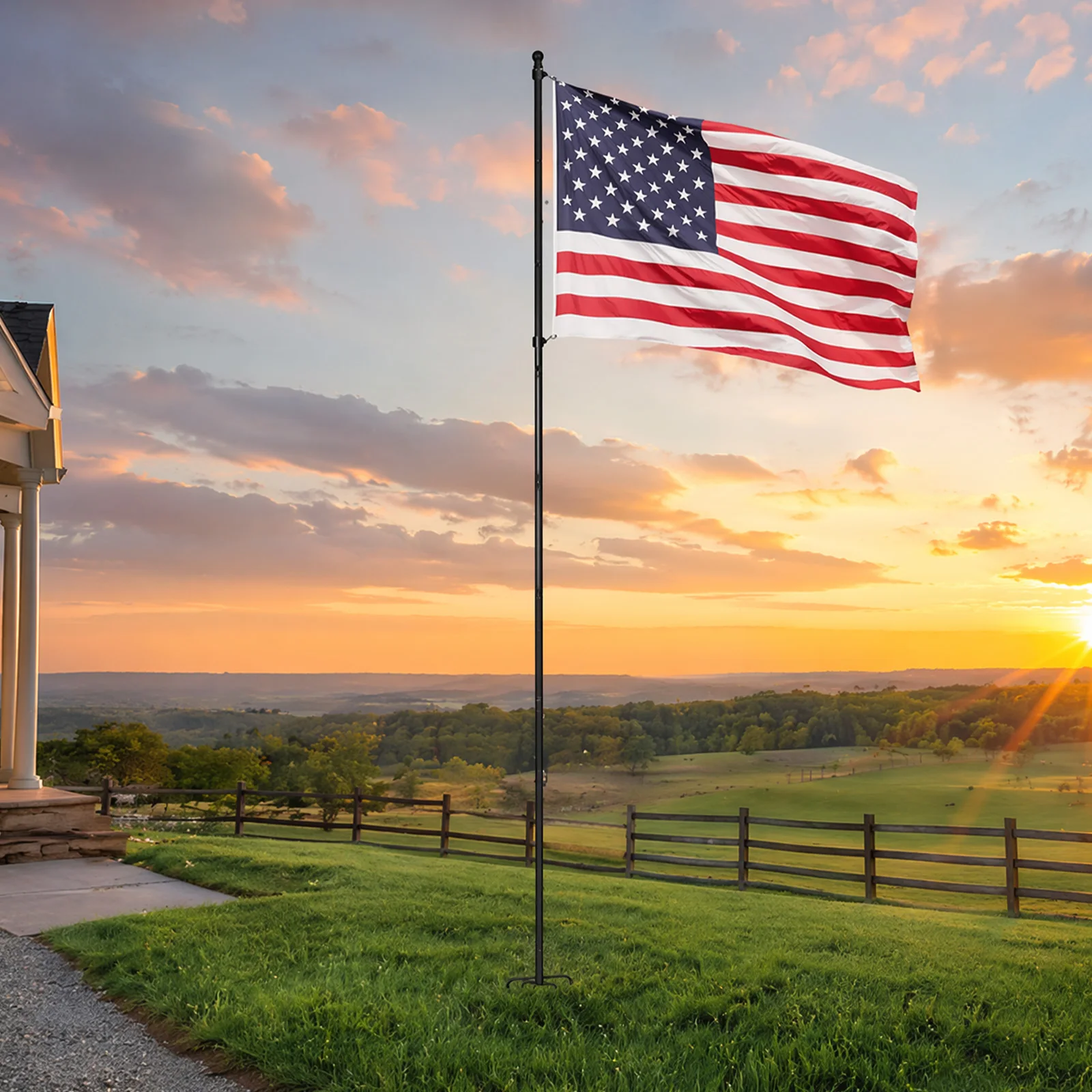 11/12FT Ground Flag Pole with 5 Prong Base Height Flag Pole Holder with 360° Rotating Ring for Backyard Lawn Garden Patio
