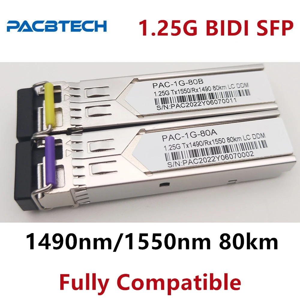 جهاز إرسال واستقبال PACBTECH 1.25G SFP، 80 كجم 1490 نانومتر/1550 نانومتر 1000Base-BIDI وحدة Simplex LC sfp أحادية الوضع PAC-1G-80AI /AC-1G-80BI