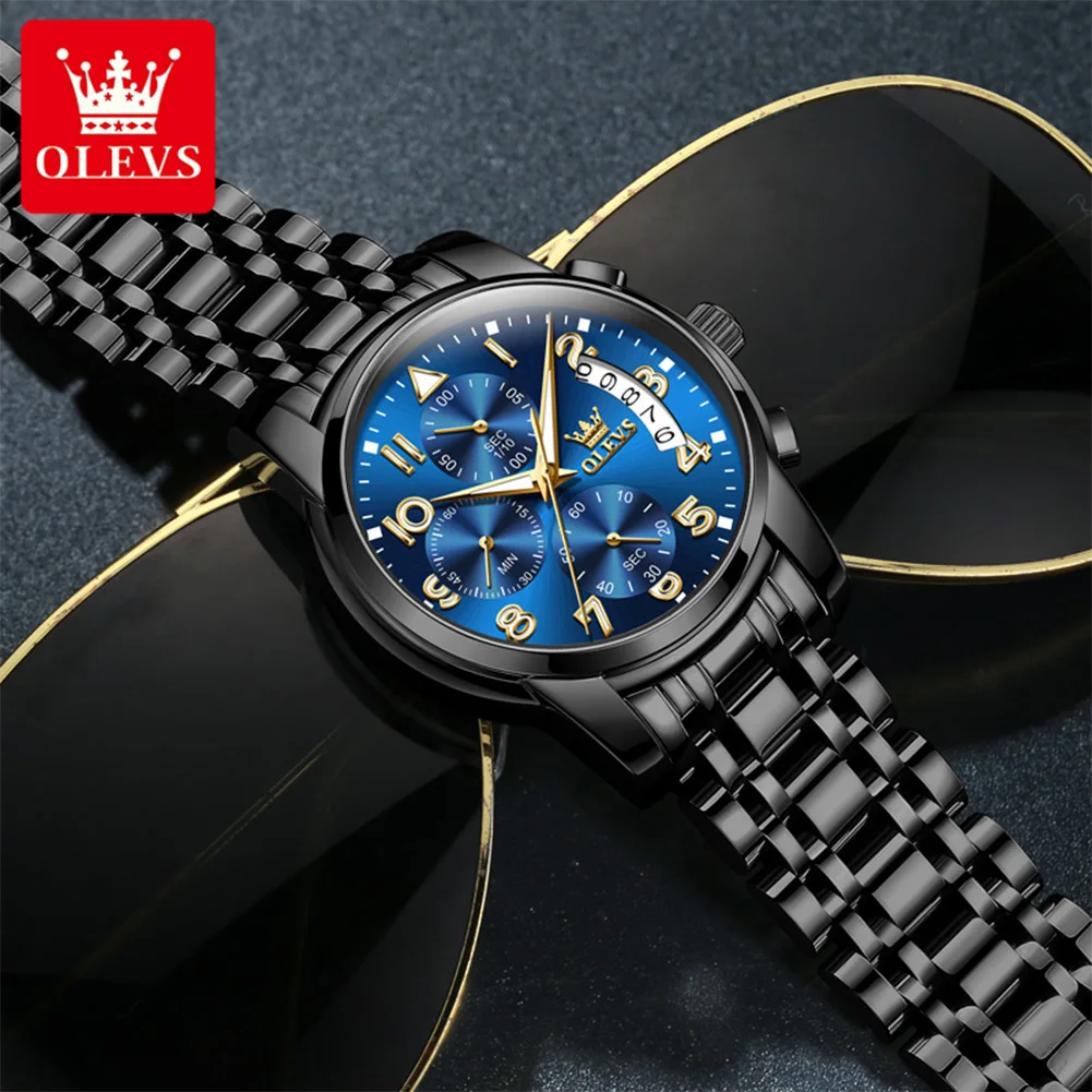 OLEVS 42MM Mens Watch Super Luminous Quartz Wristwatch Multifunctional Chronograph Sports Watches For Man Original Box Gift 2879