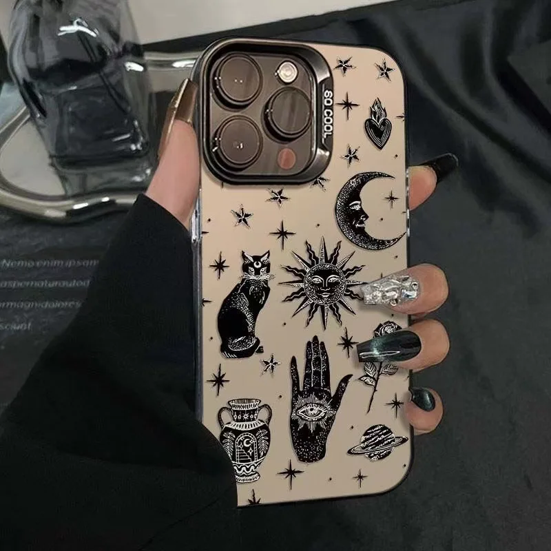Sun Moon Cat Luxury Phone Case for iPhone 17 Air 16 15 14 11 Pro Max Plus Xs 8 7 Shockproof Cover Coque Accessories