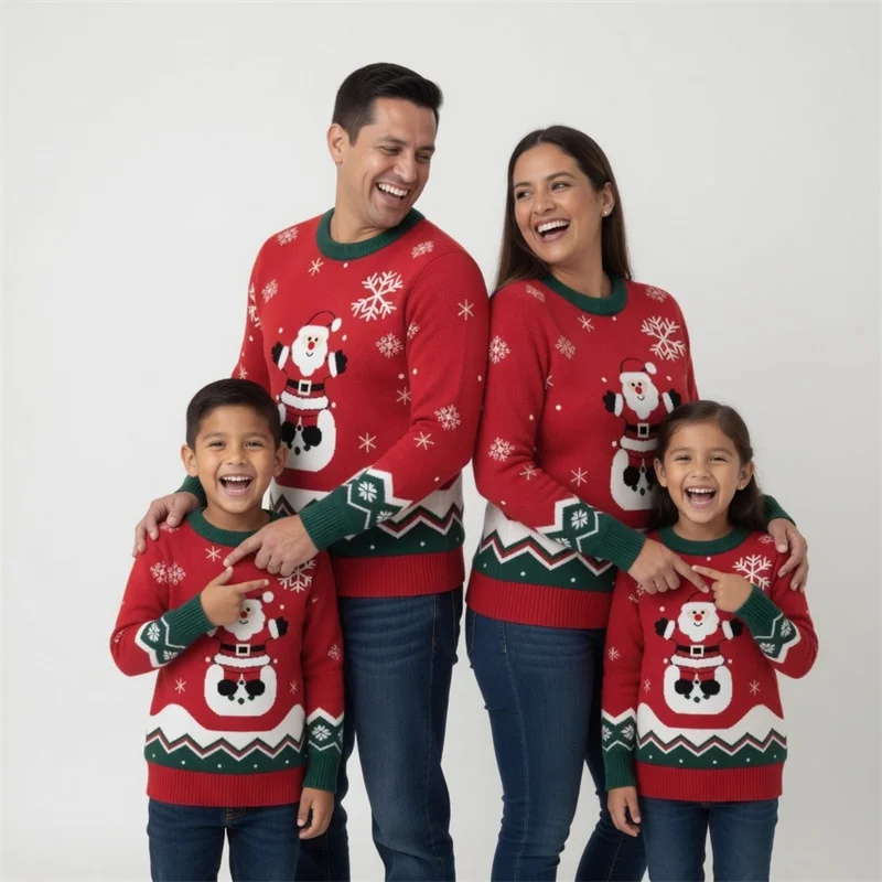Family Matching Pullover Outfits Christmas Day Cute Print Warm  Sweater Children Adults Autumn Thermal Long Sleeve O-Neck Top