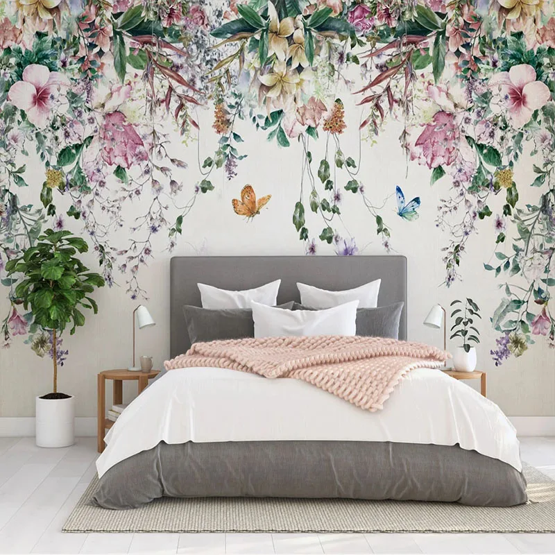 Custom 3D Wall Murals Wallpaper Watercolor Flower Vine Nordic Pastoral Mural Restaurant Guest Room Cafe Decoration Wall Painting