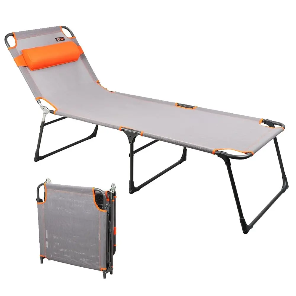 

Adjustable Portable Camping Cot For Adults, Folding Beach Chair, 4-Position Recliner With 250Lbs Weight Acity, Outdoor Lounge