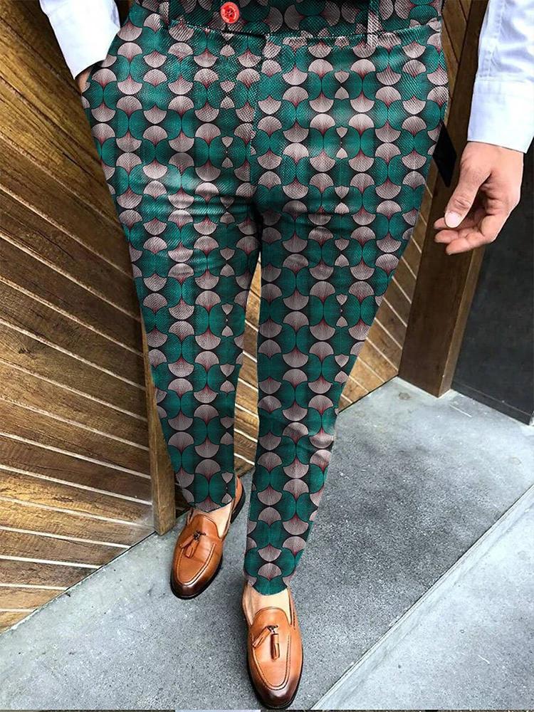 Pantalones pitillo de cintura media para hombre, Pantalón ajustado con estampado de patrón Vintage, ropa de calle informal a la moda, Primavera, 2022